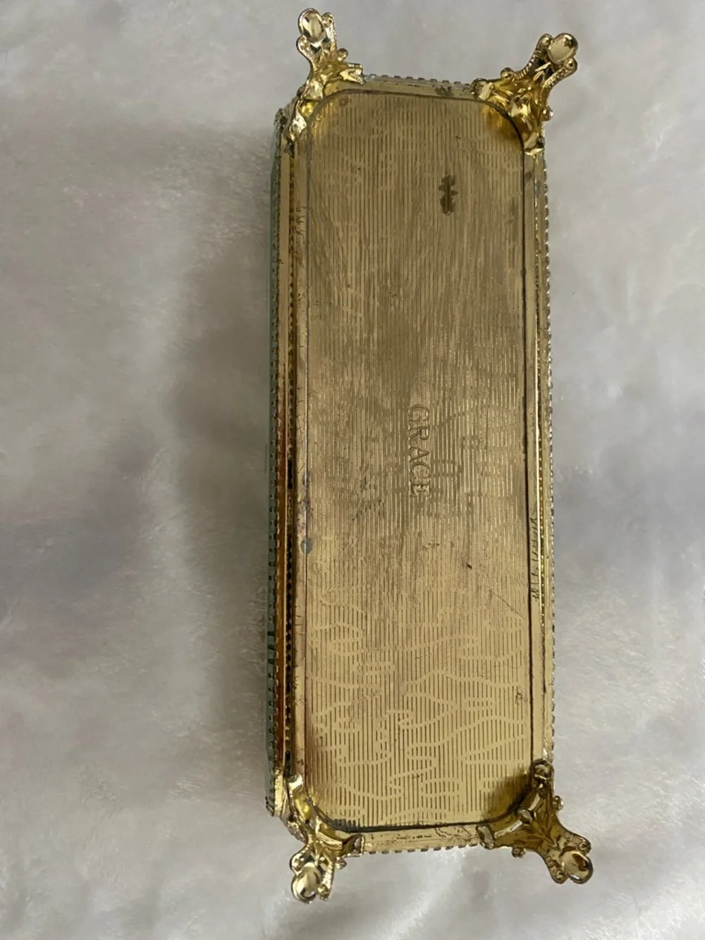 GRACE Vintage Gold Glass Jewelry Trinket Box - Decorative Vanity Organizer